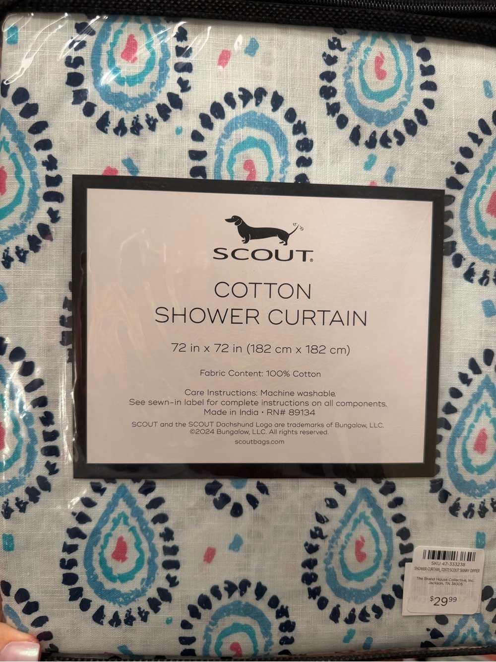 Scout Cotton Shower Curtain in White, Blue, Teal, Pink